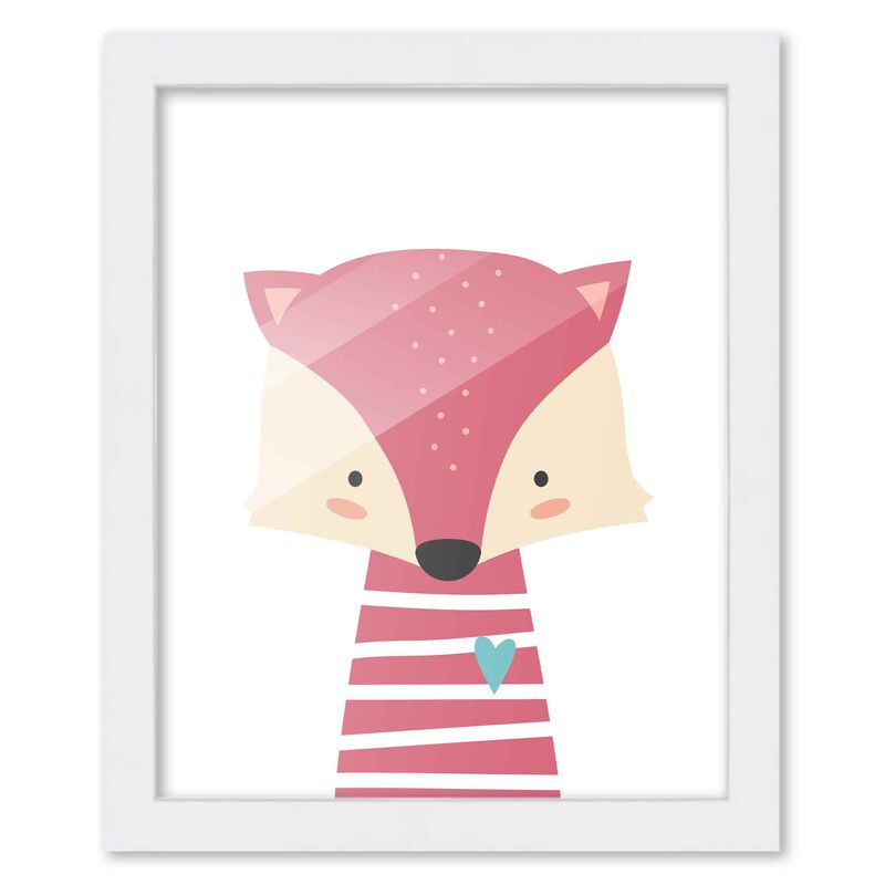8x10 Framed Nursery Wall Adventure Girl Fox Poster in White Wood Frame For Kid Bedroom or Playroom