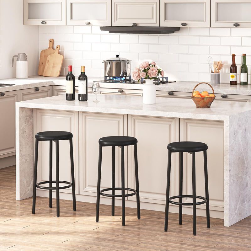 PU Upholstered Bar Stools Set of 2 with Footrest for Home or Bar-Black image number 3