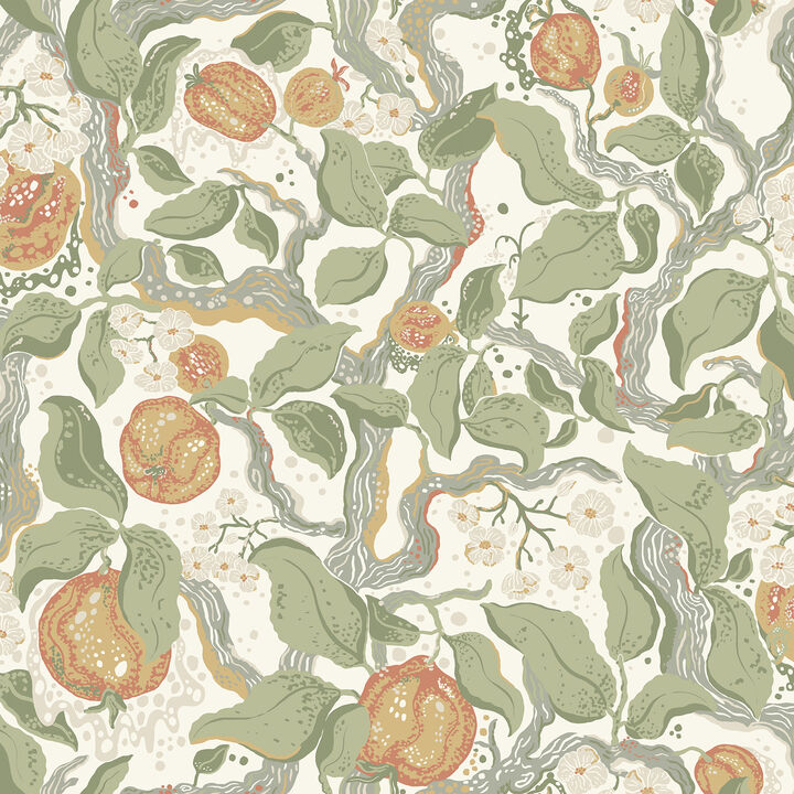 Kort Green Fruit and Floral Wallpaper (Set of 2)