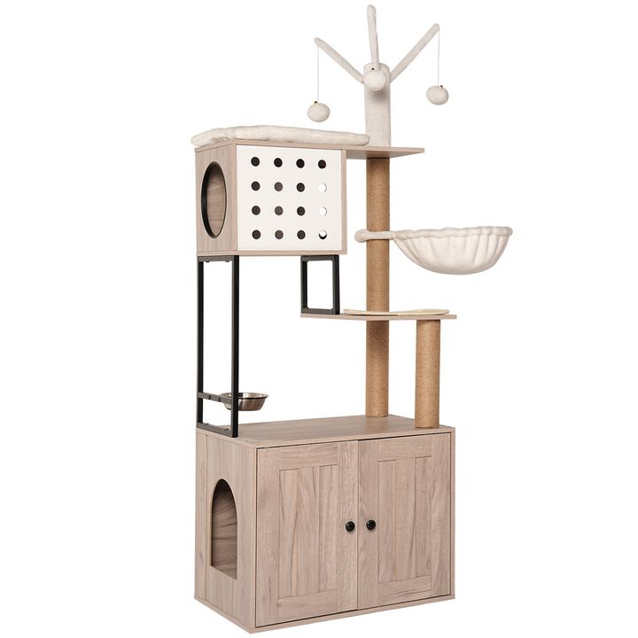 Cat Tree with Litter Box Enclosure-Modern Cat Condo