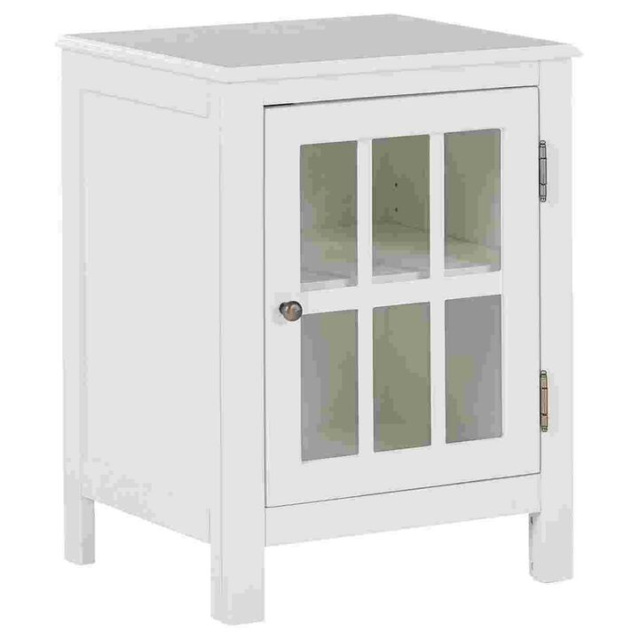Wooden Accent Cabinet with Lattice Door Front, White-Benzara