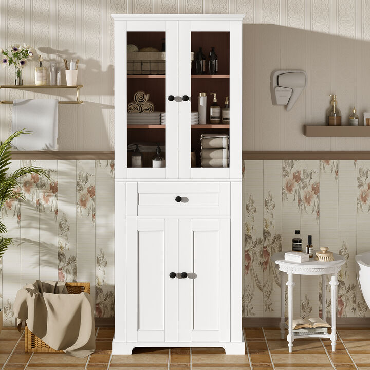 Merax Bathroom Storage Cabinet with Tempered Glass Doors