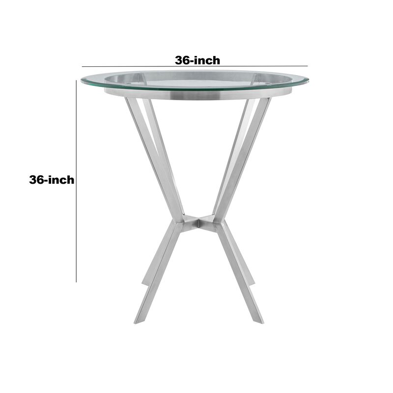 Naomi Round Glass and Brushed Stainless Steel Bar Table - Benzara image number 5