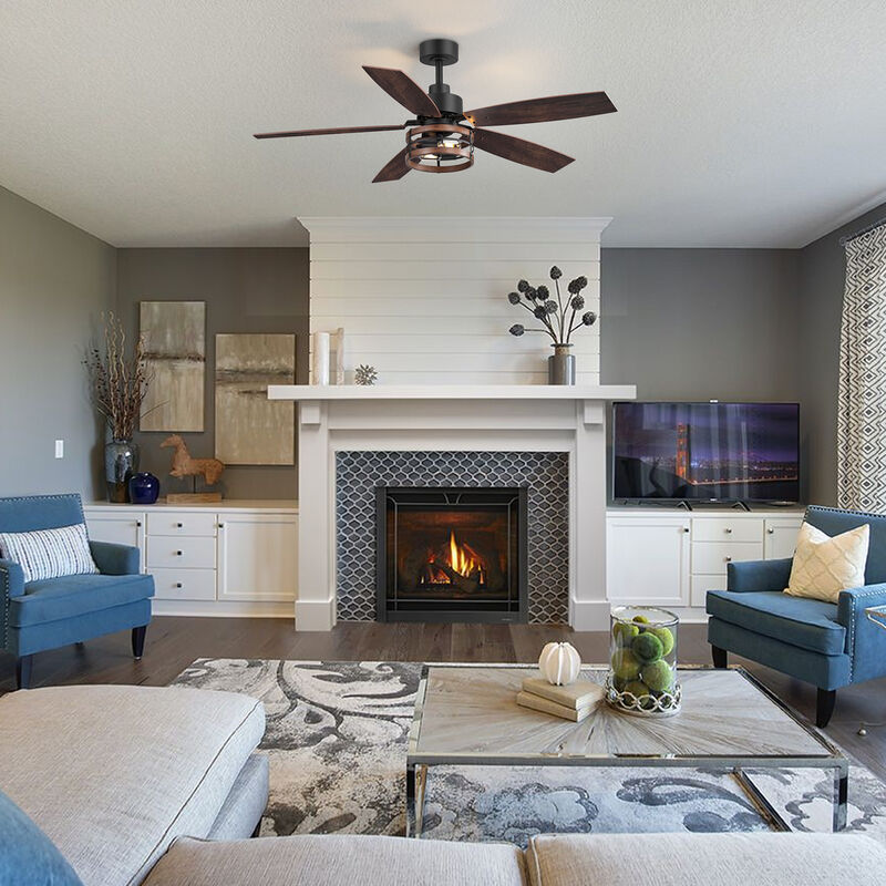 Breezary 52" Ceiling Fan with Light, 5 Plywood Blades, E26 2-Light, 6 Speeds, Remote Control image number 9