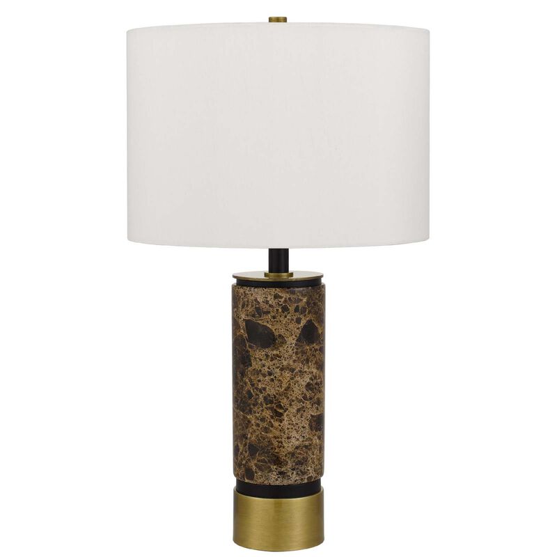 Table Lamp, White Drum Shade, Brass Base, Swirled Black Marble 22 Inch image number 0