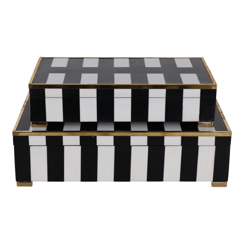 S/2 12/14" Gold Footed Boxes, Black/white image number 2
