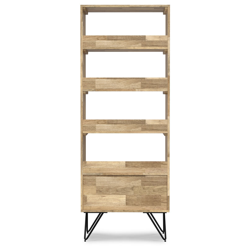 Hunter SOLID MANGO WOOD and Metal 64 inch x 24 inch Rectangle Modern Industrial Tall Bookcase in Natural