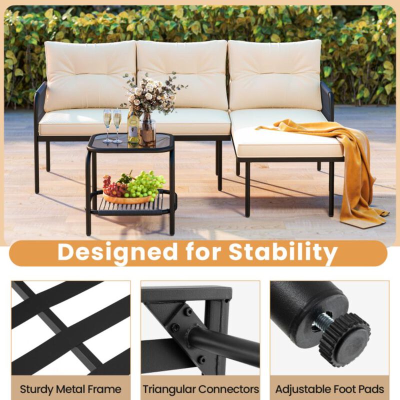 Hivvago 3-Piece L Shaped Patio Furniture Set PE Rattan Sectional Sofas