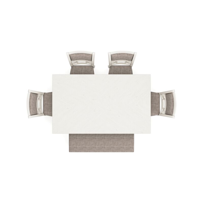 Berg 6pc Dining Table Set, Gray White Wood, 4 Chairs and 1 Bench image number 4