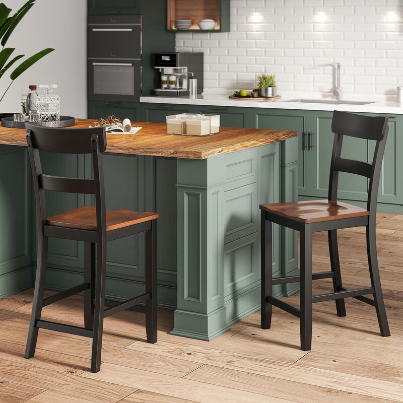 Farmhouse Dining Bar Stool Set of 2 with Solid Rubber Wood Frame image number 1