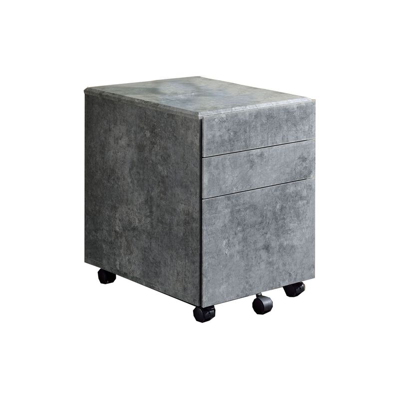 Contemporary Style File Cabinet with 3 Storage Drawers and Casters, Gray-Benzara image number 1
