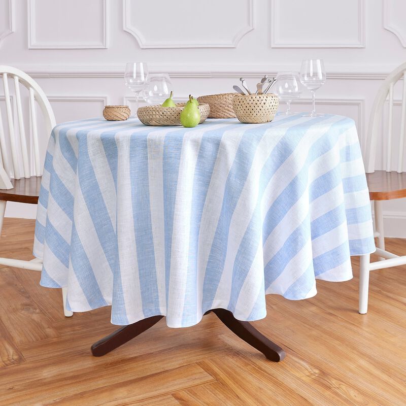 Solino Home Cabana Stripe 100% Linen Round Tablecloth &ndash; Handcrafted, Machine Washable, Perfect for Holiday and Everyday Dining