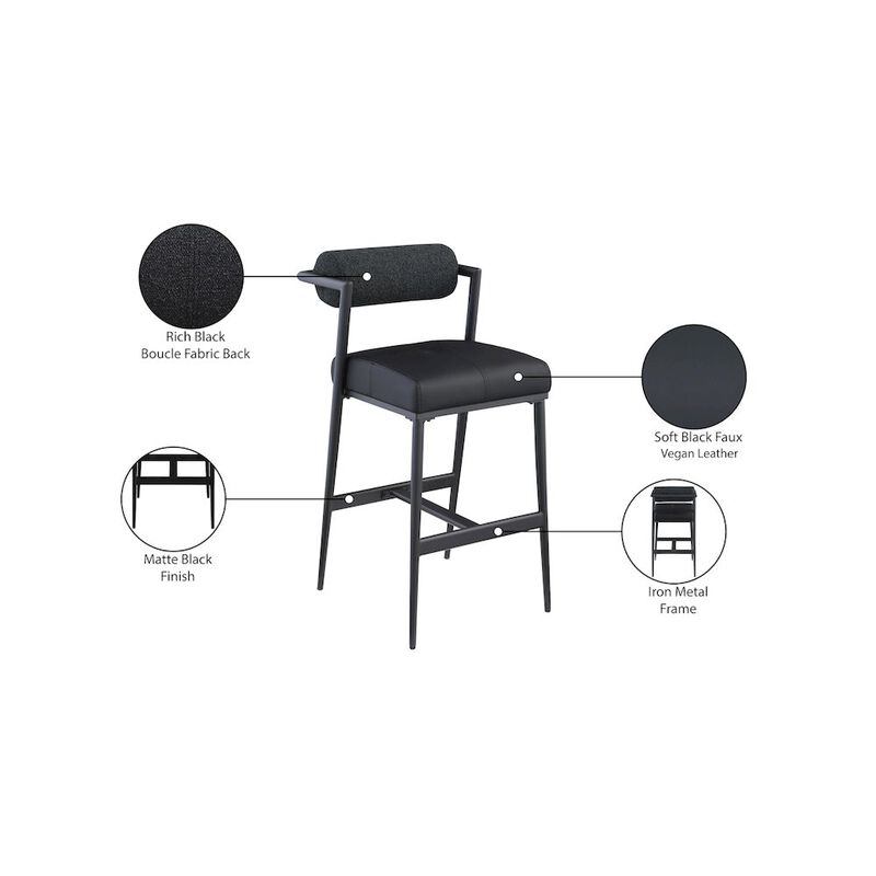 Meridian Furniture Stryker Boucle Fabric and Vegan Leather Stool, Set of 2