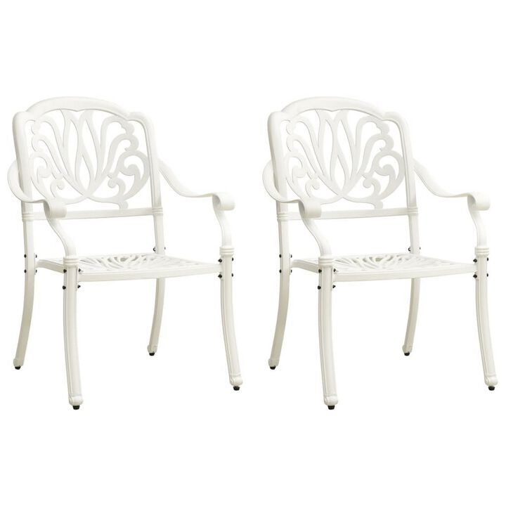 Kasa Outdoor 3pc Breakfast Bistro Set, 2 Chairs, 1 Table, White Metal - Benzara