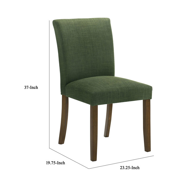 Cana Dining Chair Set of 2, Green Fabric Foam Cushion, Brown Wood Legs - Benzara