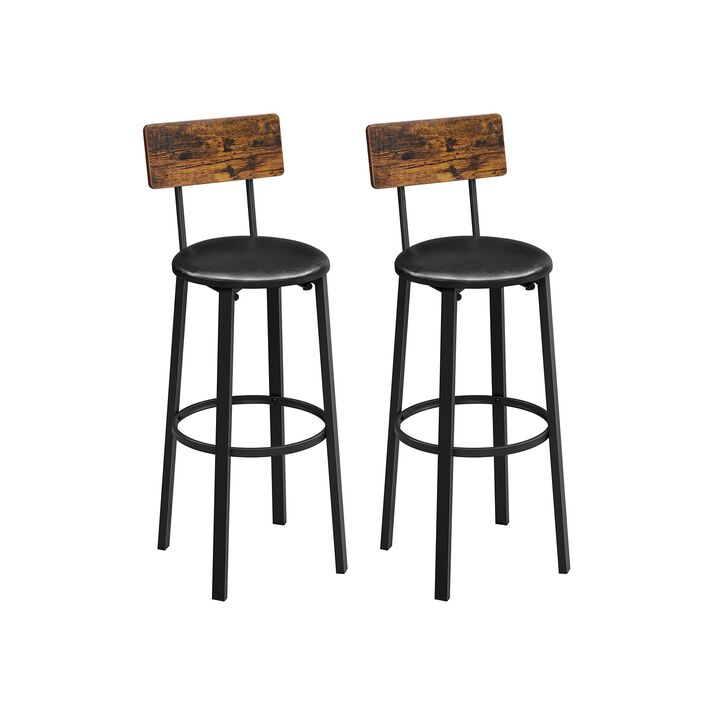 BreeBe Set of 2 Bar Stools with Backrest Rustic Brown