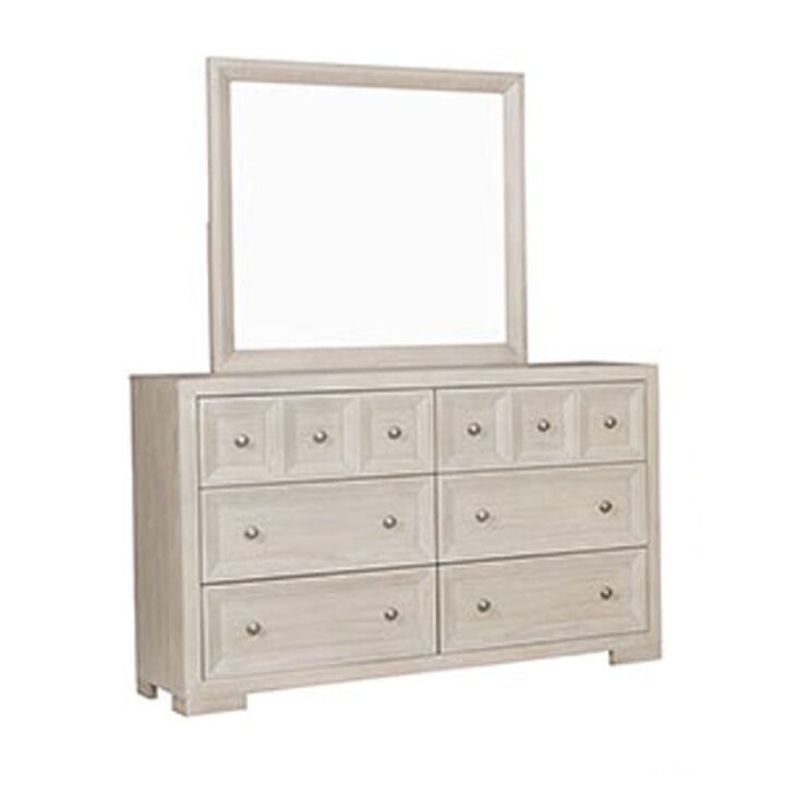 Kizie 4pc Queen Bedroom Set, Nightstand, Dresser Mirror, Beige Wood - Benzara