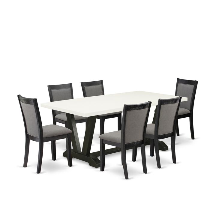 East West Furniture V627MZ650-7 7Pc Dining Set - Rectangular Table and 6 Parson Chairs - Multi-Color Color