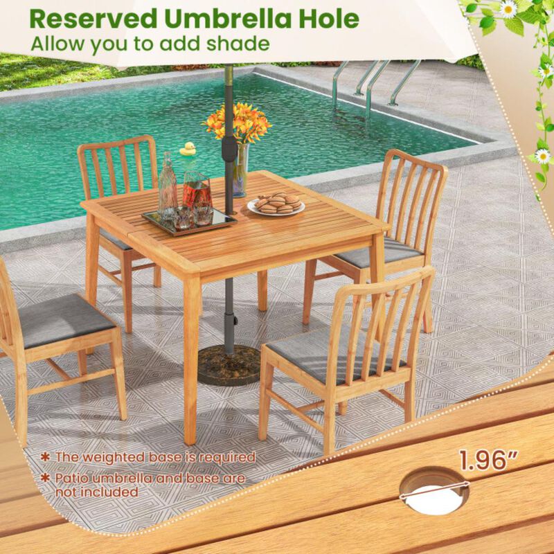 Hivvago 5 Piece Patio Acacia Wood Dining Set Solid Wooden Dining Furniture with Umbrella Hole
