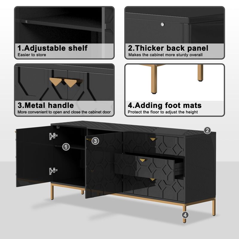 Mondawe 2 Door Storage Cabinet with 3 Drawers Stylish Accent Cabinet for Living room, Bedroom