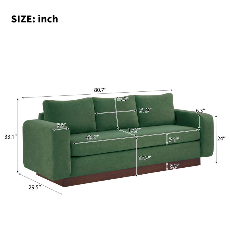 Merax Modern 3-Seater Chenille Sofa with Wide Functional Armrests & Solid Rubber Wood Base image number 3