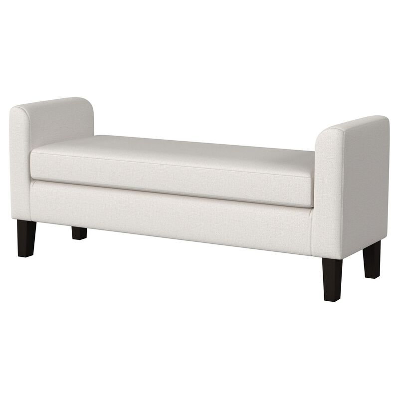 Reyan Accent Bench, Ivory Fabric, Foam Cushions, Black Wood, 60 Inch