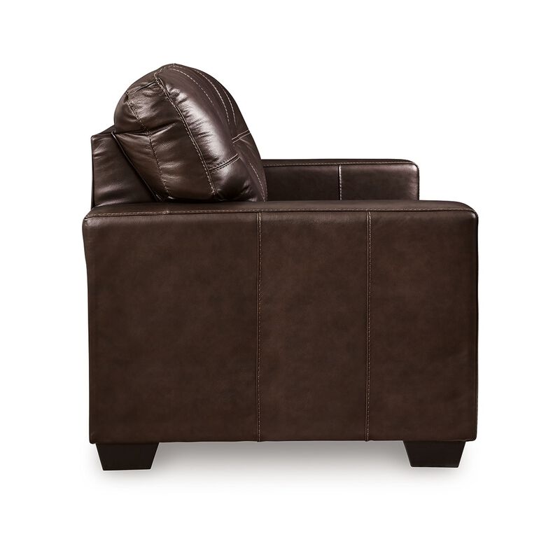 Orion Loveseat, Dark Brown Tufted Real and Faux Leather Seats, 62 Inch - Benzara