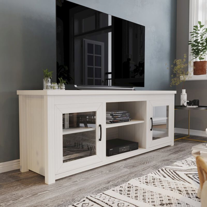 Flash Furniture Classic TV Stand up to 80" TVs - White Wash Finish with Full Glass Doors image number 8