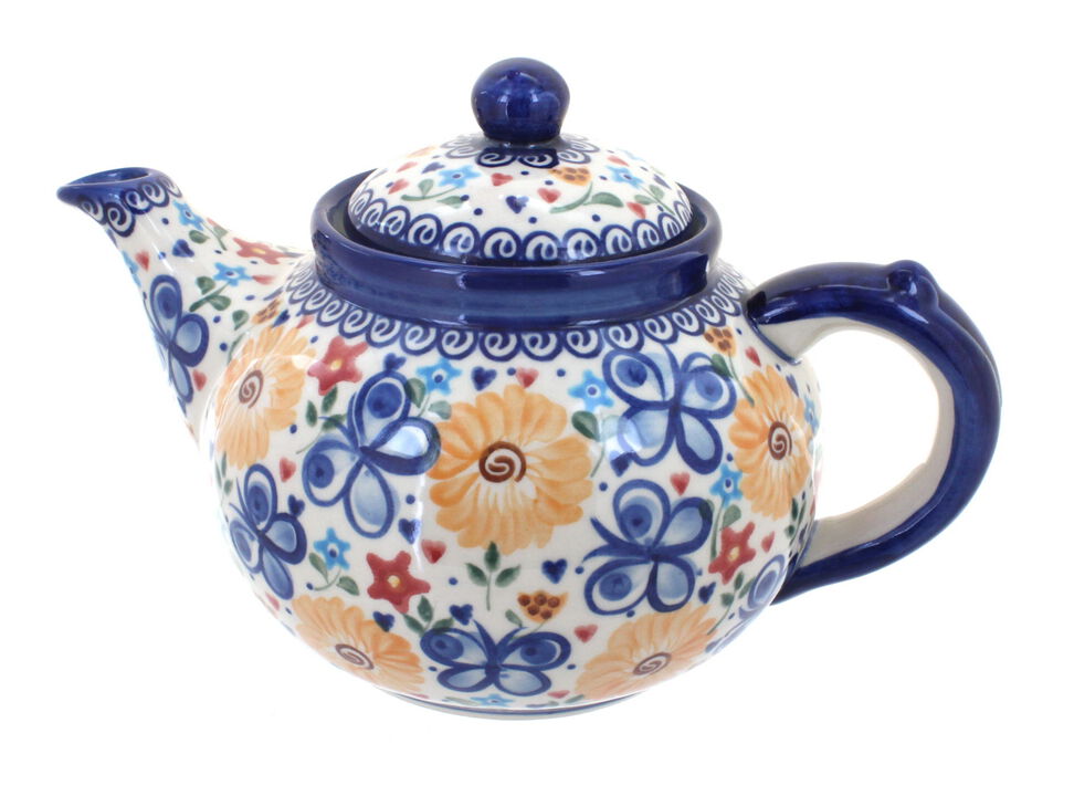 Blue Rose Polish Pottery Blue Starflower Teapot