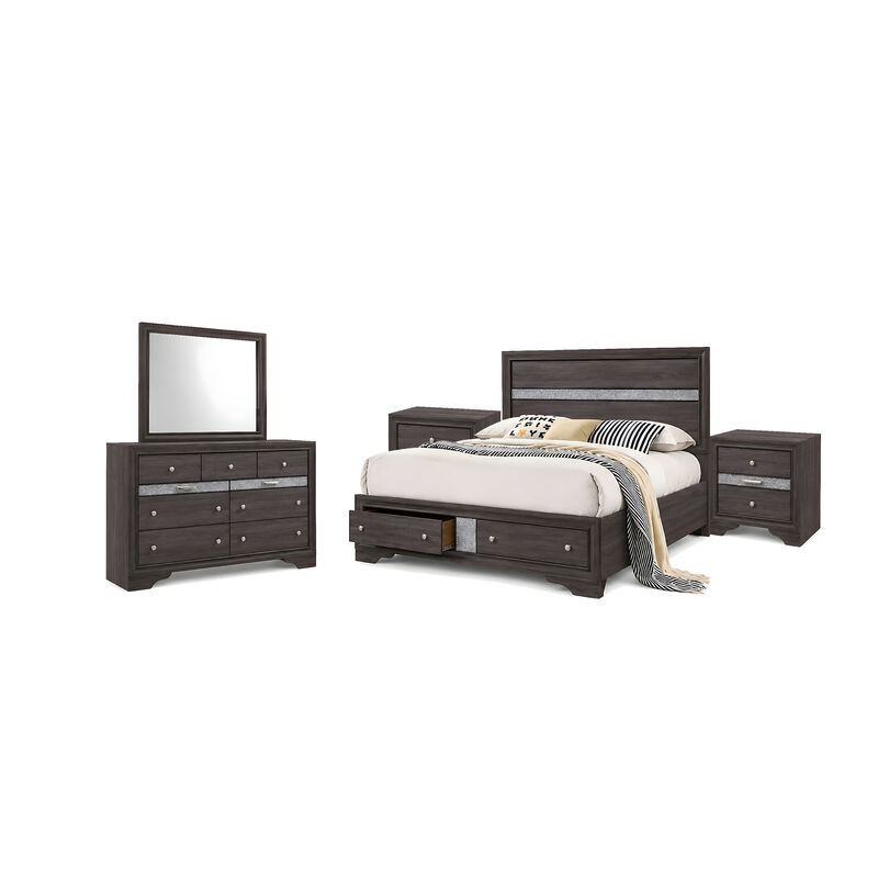 Cevy 5pc Queen Bedroom Set, 2 Nightstands, Silver Accents, Gray Wood image number 0