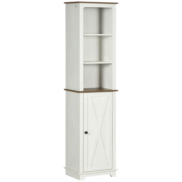kleankin Tall Bathroom Cabinet Linen Tower, with Door and Shelves, White