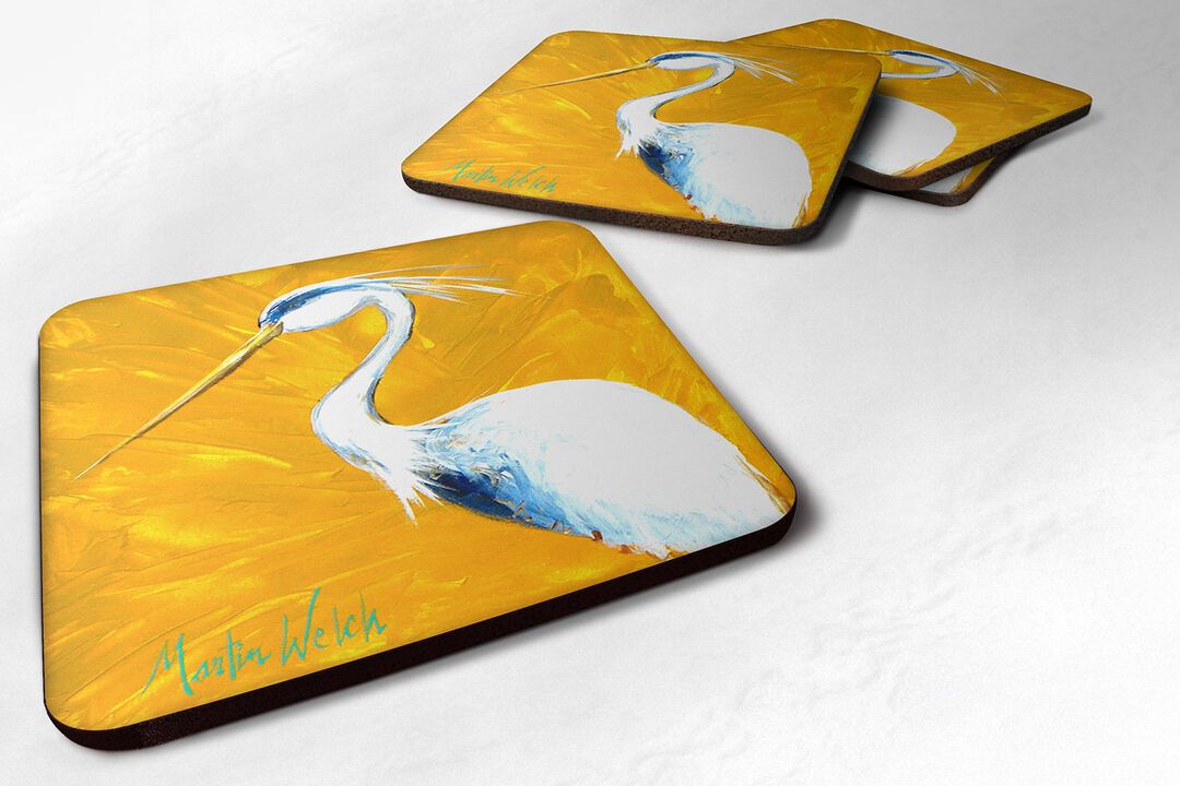 Caroline's Treasures MW1016FC Bird-Blue Heron Col Mustard Foam Coasters (Set of 4), 3.5 H x 3.5 W, Multicolor