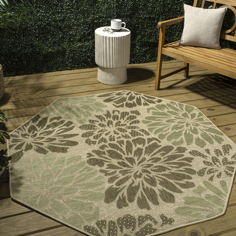 Zinnia Modern Floral Textured Weave Octagon Indoor/Outdoor Area Rug