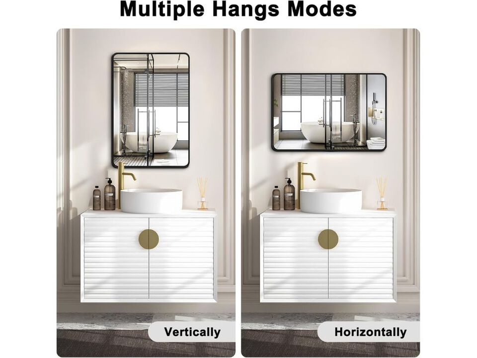 36x24 Inch Black Metal Frame Bathroom Vanity Mirrors Set of 2