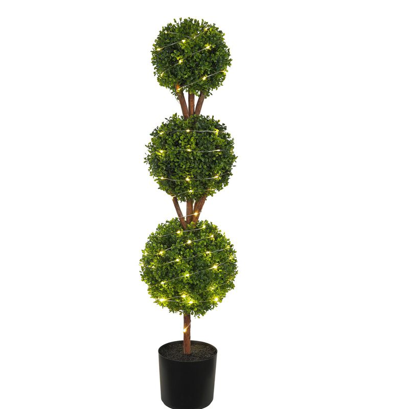 Decorative Artificial Boxwood Topiary Trees 2-Pack with Ball-Shaped Plants-Green image number 7