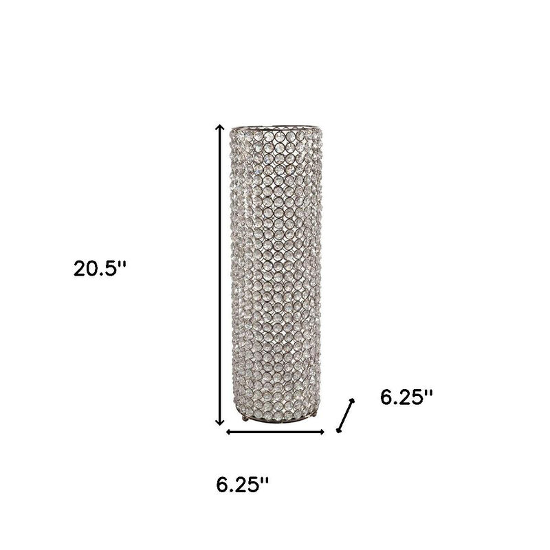 HomeRoots 21" Clear And Silver Faux Crystal And Metal Table Vase image number 3