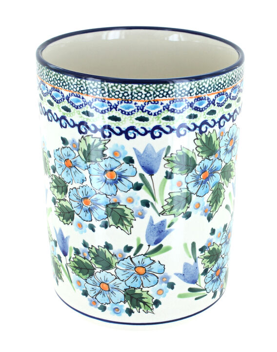 Blue Rose Polish Pottery Evergreen Utensil Jar