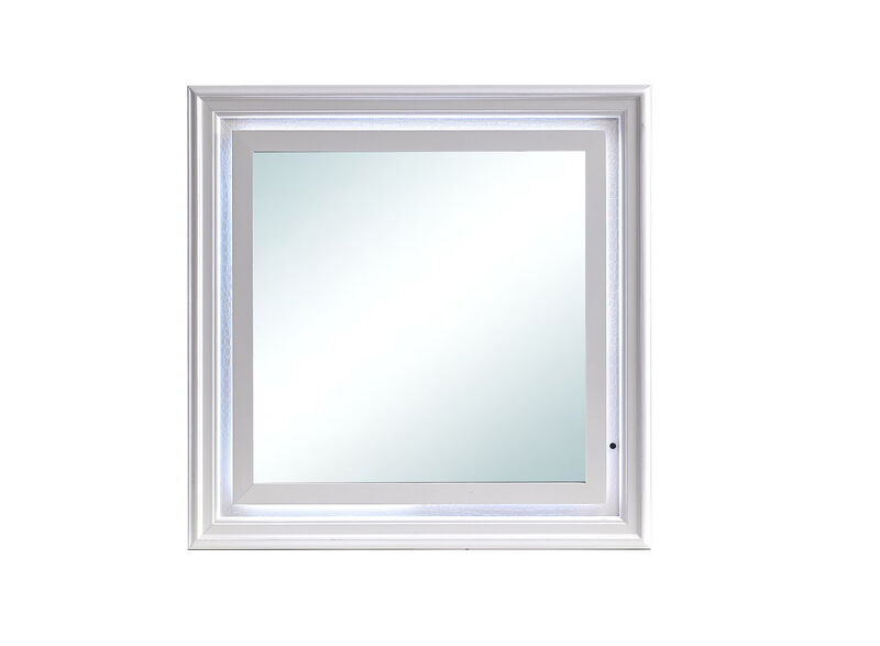 Verona 38 in. W x 38 in. H Square Wood Frame Pearl White Dresser MIrror