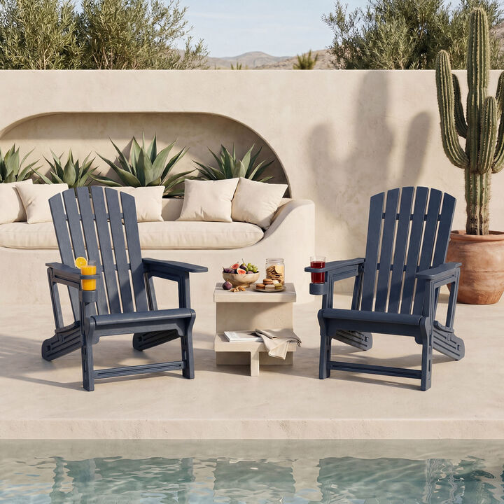 Outdoor HDPE Adirondack Chair with Cup Holder High Back Garden Furniture