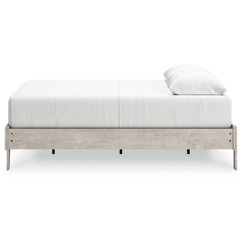 Shawn Queen Size Minimalist Platform Bed, Light Gray Wood, Low Profile - Benzara