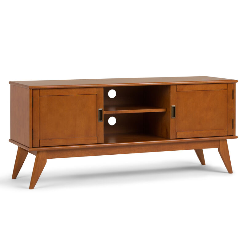 Draper SOLID HARDWOOD 60 inch Wide Mid Century Modern TV Media Stand in Teak Brown For TVs up to 65 inches