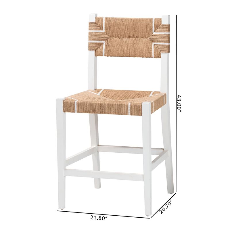 bali & pari Talli Bohemian Paper Loom and White Mahogany Wood Counter Stool