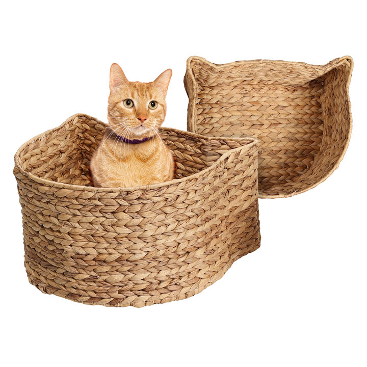 Felix Cat-Shaped Hand Woven Water Hyacinth Nesting Pet Toy Organizer Baskets (Set of 2)
