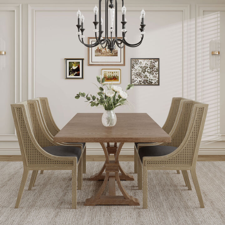 Christopher Knight Home Silvaris Fabric Upholstered Wood and Cane 5 Piece Expandable Dining Set