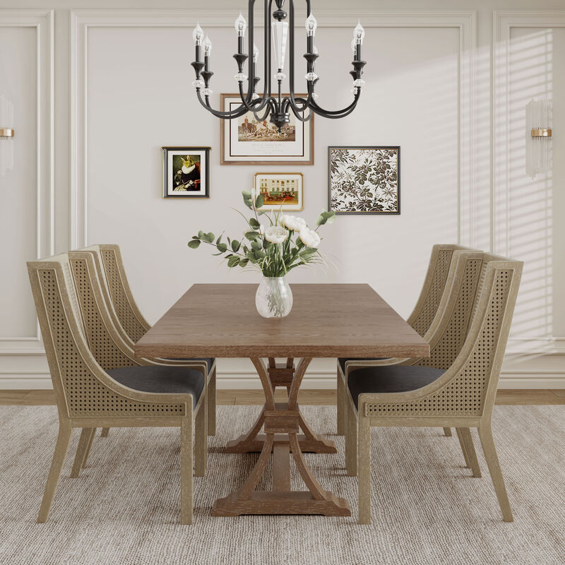 Christopher Knight Home Silvaris Fabric Upholstered Wood and Cane 5 Piece Expandable Dining Set