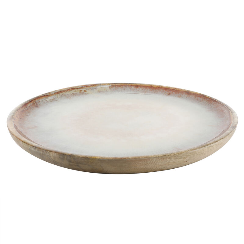 Cravings By Chrissy Teigen 15.9 Inch Round Enameled Mango Wood Platter in Blush