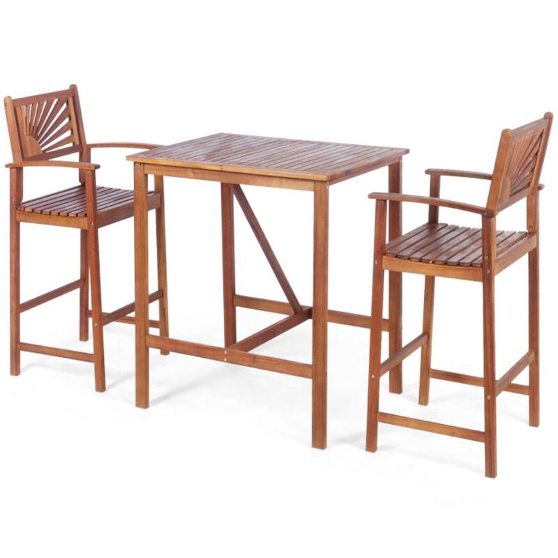 Hivvago 3 Pieces Acacia Wood Patio Bar Set with Sunflower Patterned Backrest