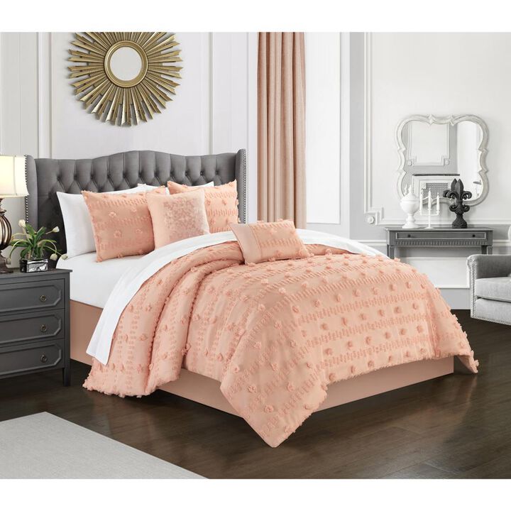 Chic Home Ahtisa Comforter Set Jacquard Floral Applique Design Bedding Blush, King