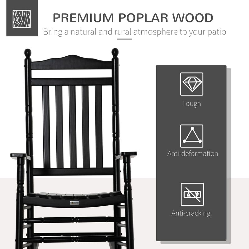Traditional Wooden High-Back Rocking Chair for Porch, Indoor/Outdoor, Black