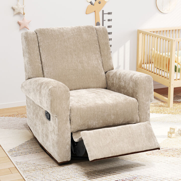 Merax Manual Swivel Rocker Chenille Recliner Chair with Dual Recline Positions